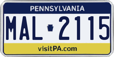 PA license plate MAL2115