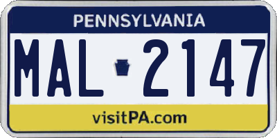 PA license plate MAL2147