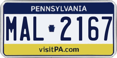 PA license plate MAL2167