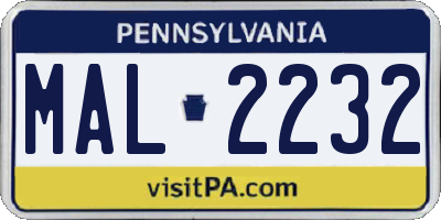 PA license plate MAL2232