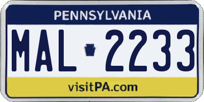 PA license plate MAL2233