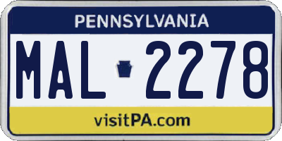 PA license plate MAL2278
