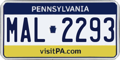 PA license plate MAL2293