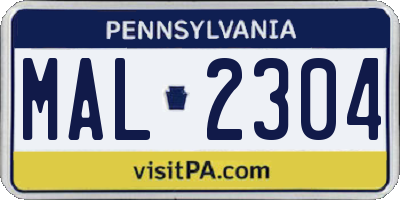 PA license plate MAL2304