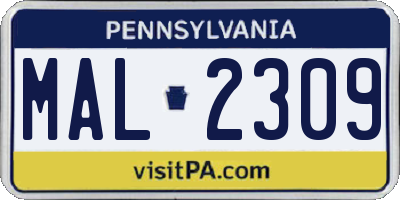 PA license plate MAL2309