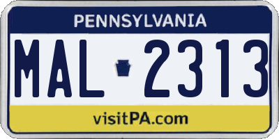 PA license plate MAL2313