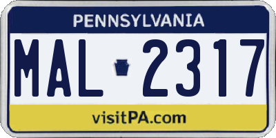 PA license plate MAL2317