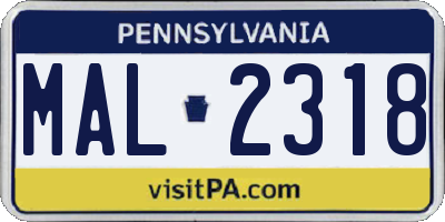 PA license plate MAL2318