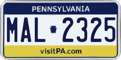 PA license plate MAL2325