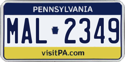 PA license plate MAL2349
