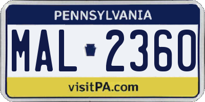 PA license plate MAL2360