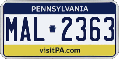 PA license plate MAL2363