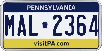 PA license plate MAL2364