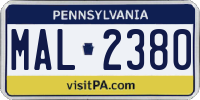 PA license plate MAL2380