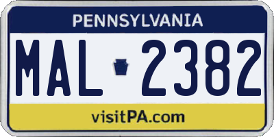 PA license plate MAL2382