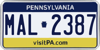 PA license plate MAL2387