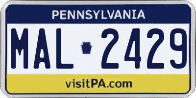 PA license plate MAL2429