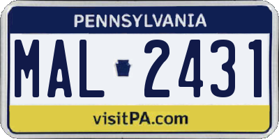PA license plate MAL2431