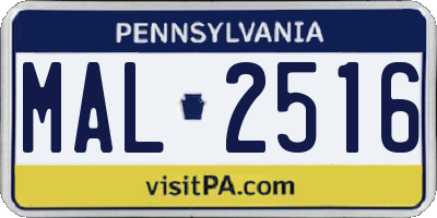 PA license plate MAL2516