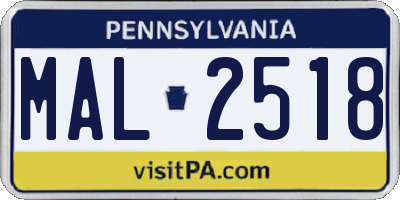 PA license plate MAL2518