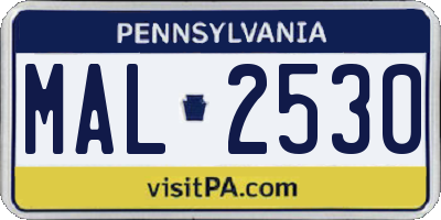 PA license plate MAL2530