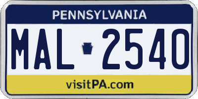 PA license plate MAL2540