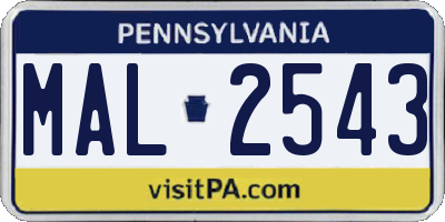 PA license plate MAL2543