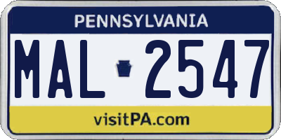 PA license plate MAL2547
