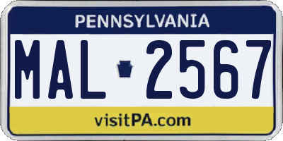 PA license plate MAL2567