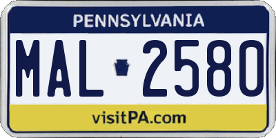 PA license plate MAL2580