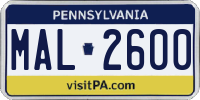 PA license plate MAL2600