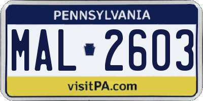 PA license plate MAL2603