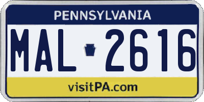 PA license plate MAL2616