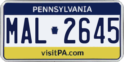 PA license plate MAL2645
