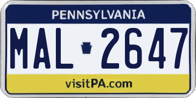 PA license plate MAL2647