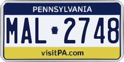 PA license plate MAL2748