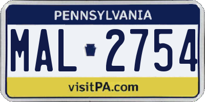 PA license plate MAL2754