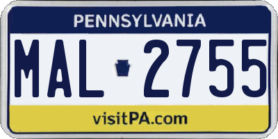 PA license plate MAL2755