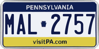 PA license plate MAL2757