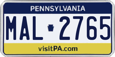 PA license plate MAL2765