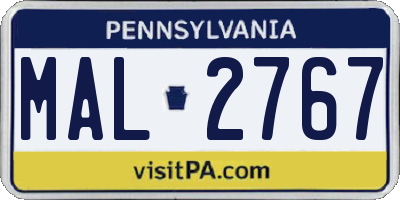 PA license plate MAL2767