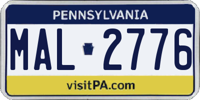 PA license plate MAL2776