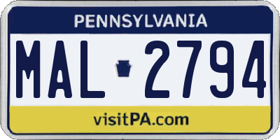 PA license plate MAL2794