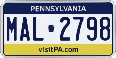 PA license plate MAL2798