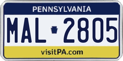 PA license plate MAL2805