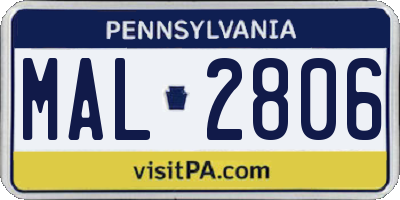 PA license plate MAL2806