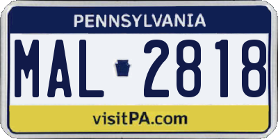 PA license plate MAL2818