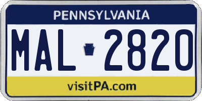 PA license plate MAL2820