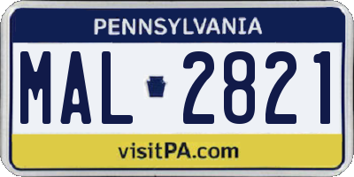 PA license plate MAL2821