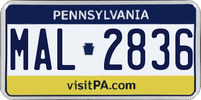 PA license plate MAL2836